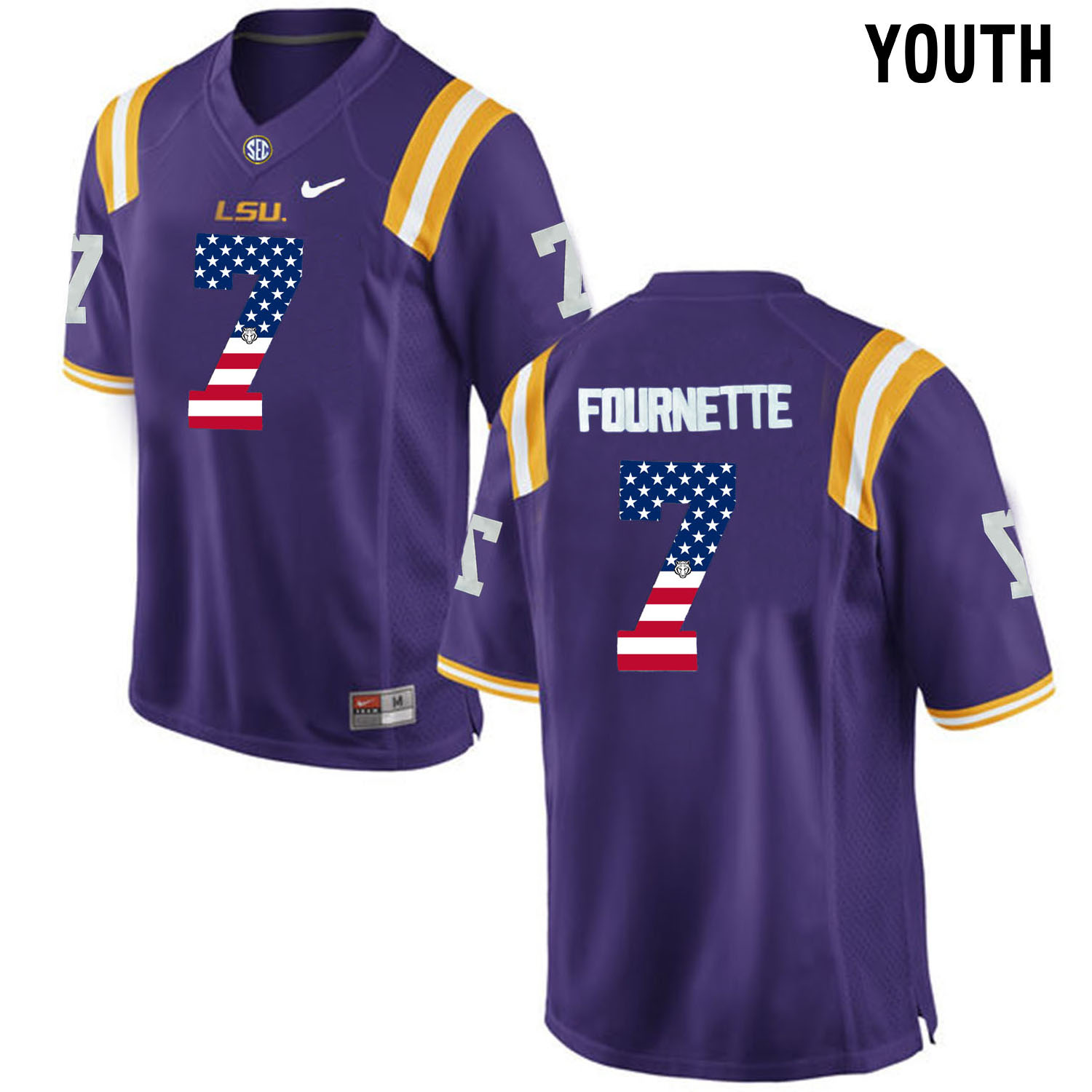 US Flag Fashion  Youth LSU Tigers Leonard Fournette #7 College Football Limited Jersey  Purple